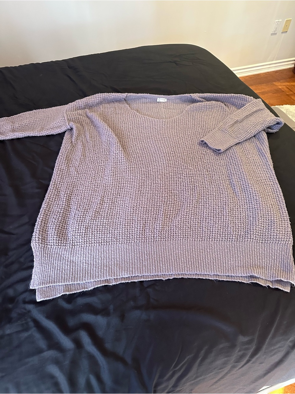 2 Piece Free People Gray Waffle Knit V-Neck Sweater & Pants Set - Picture 3 of 8